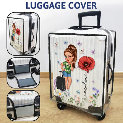 Birth Flower Just A Girl Who Loves Traveling - Personalized Clear Luggage Cover