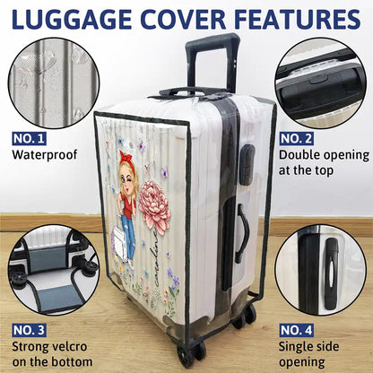 Travel,Gift For Women,Gift For Yourself,Happy - Birth Flower Just A Girl Who Loves Traveling - Personalized Clear Luggage Cover