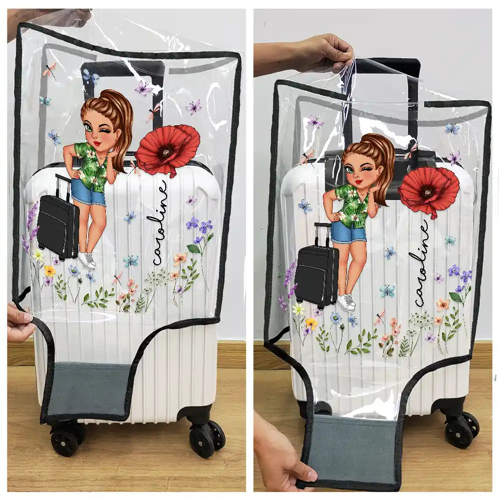 Birth Flower Just A Girl Who Loves Traveling - Personalized Clear Luggage Cover