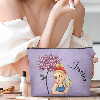 Birth Month Flower Travel Lover - Personalized Cosmetic Bag