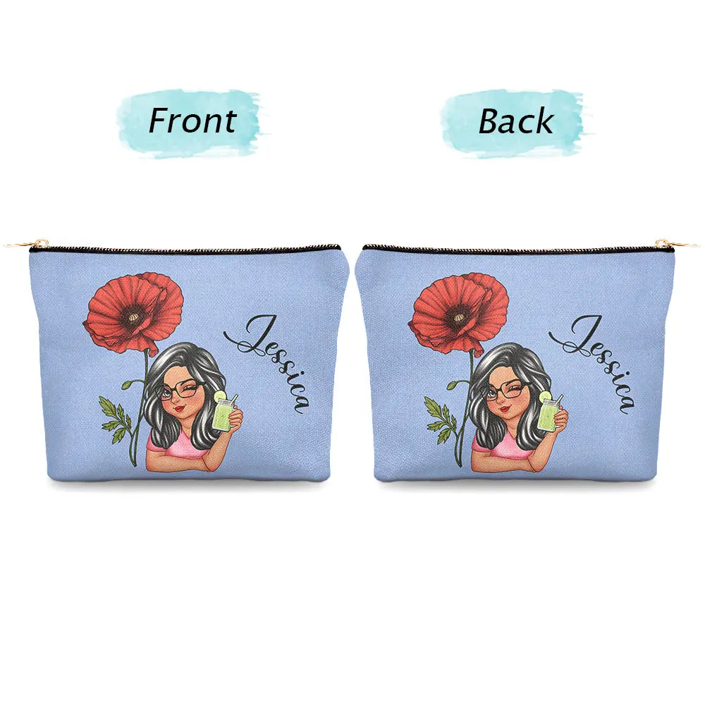 Birth Month Flower Travel Lover - Personalized Cosmetic Bag