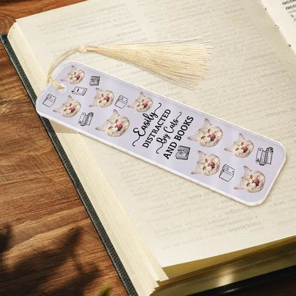 Custom Photo Easily Distracted By Dogs Cats And Books - Personalized Acrylic Bookmark