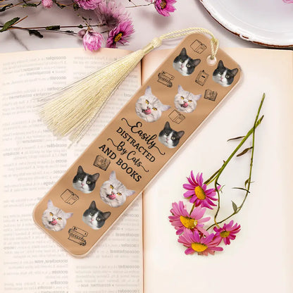 Custom Photo Easily Distracted By Dogs Cats And Books - Personalized Acrylic Bookmark