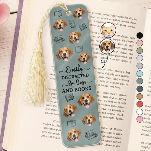 Custom Photo Easily Distracted By Dogs Cats And Books - Personalized Acrylic Bookmark