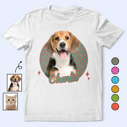 Custom Photo Dog Cat Pet Retro Groovy Pattern - Personalized T Shirt