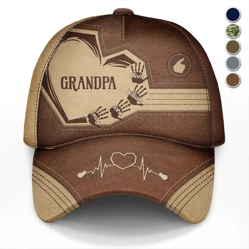 Gift For Father,Gift For Grandpa - Grandpa Papa Dad Father Sweetheart Kid Grandkid Handprints - Personalized Classic Cap