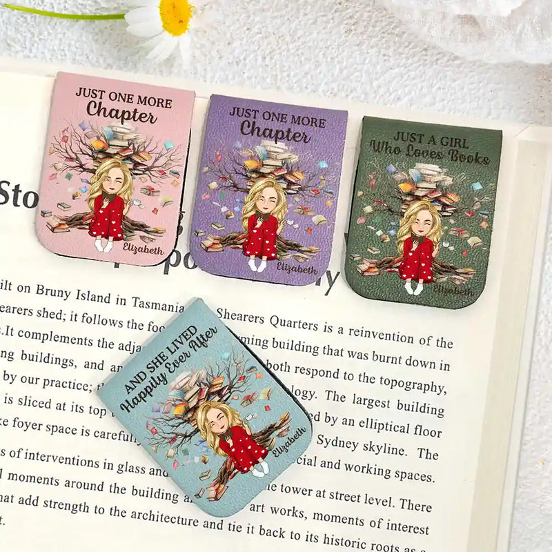 Just One More Chapter Girl Who Loves Books - Personalized Leather Magnetic Bookmark