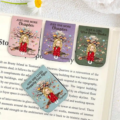 Just One More Chapter Girl Who Loves Books - Personalized Leather Magnetic Bookmark