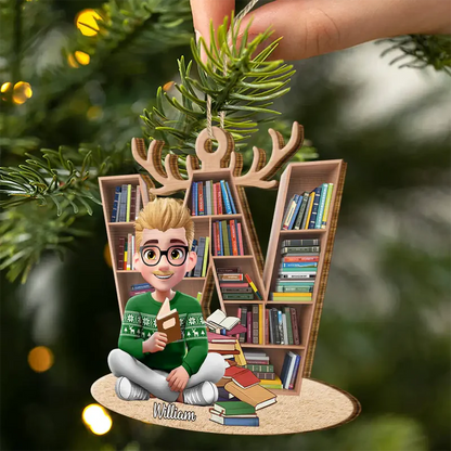 Reading Girl Monogram Bookish Keepsake - Personalized Circle Acrylic Ornament