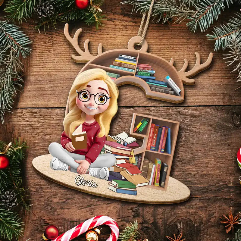 Reading Girl Monogram Bookish Keepsake - Personalized Circle Acrylic Ornament