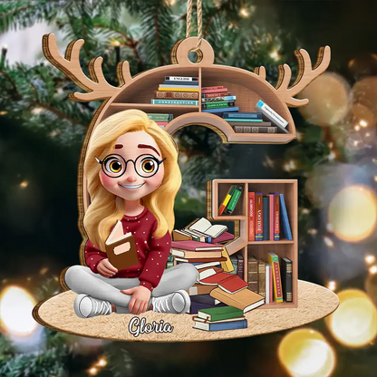 Reading Girl Monogram Bookish Keepsake - Personalized Circle Acrylic Ornament