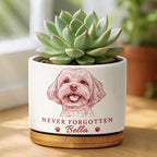 Custom Photo Pencil Sketch Pet Memorial Never Forgotten - Personalized Ceramic Plant Pot