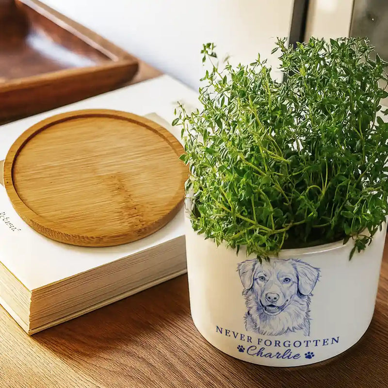 Custom Photo Pencil Sketch Pet Memorial Never Forgotten - Personalized Ceramic Plant Pot