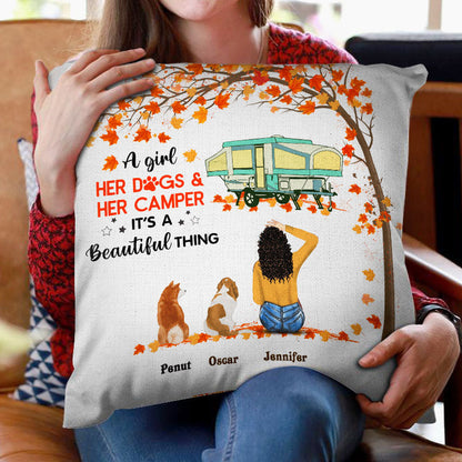 Dog Lovers Camping Girl It's A Beautiful Thing - Personalized Custom Pillow