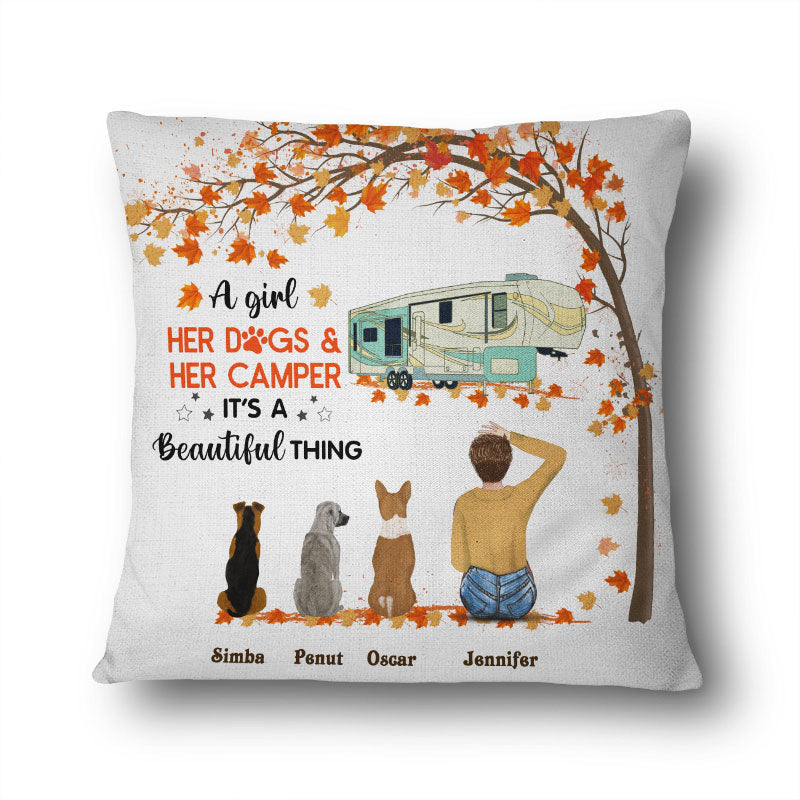 Dog Lovers Camping Girl It's A Beautiful Thing - Personalized Custom Pillow