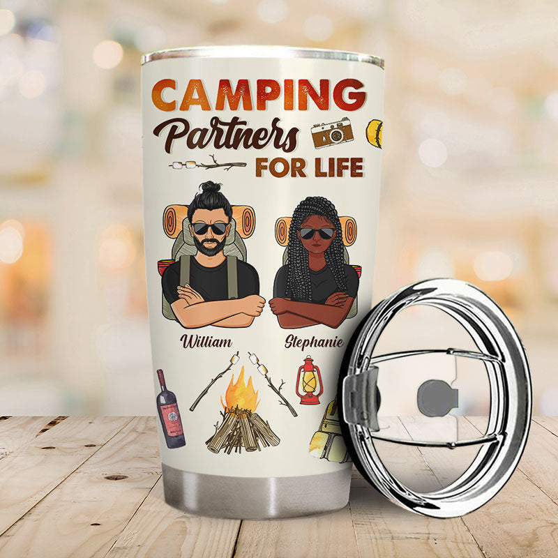 Camping Partners Adventuring Together - Anniversary Gift For Couple - Personalized Custom Tumbler