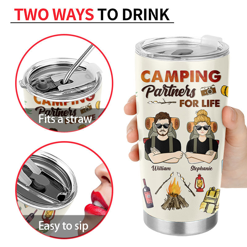 Camping Partners Adventuring Together - Anniversary Gift For Couple - Personalized Custom Tumbler