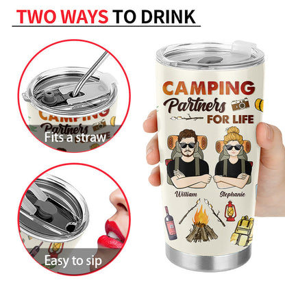 Camping Partners Adventuring Together - Anniversary Gift For Couple - Personalized Custom Tumbler
