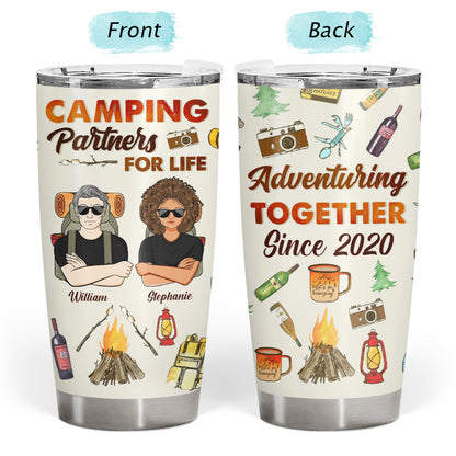 Camping Partners Adventuring Together - Anniversary Gift For Couple - Personalized Custom Tumbler