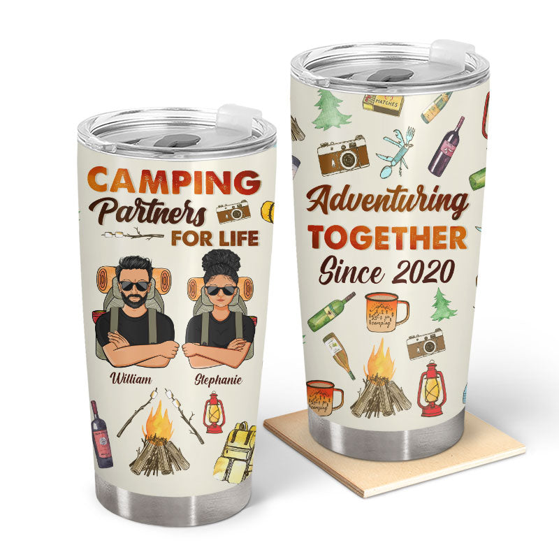Camping Partners Adventuring Together - Anniversary Gift For Couple - Personalized Custom Tumbler