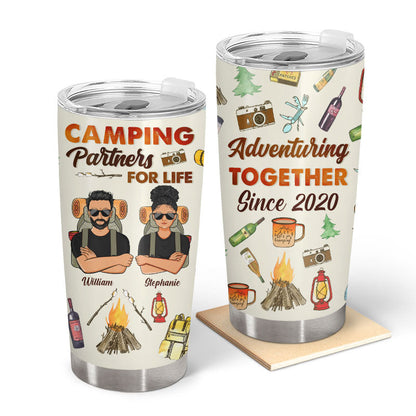 Camping Partners Adventuring Together - Anniversary Gift For Couple - Personalized Custom Tumbler
