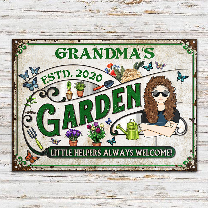 Garden Little Helpers Always Welcome - Gift For Mom And Grandma - Personalized Custom Classic Metal Signs