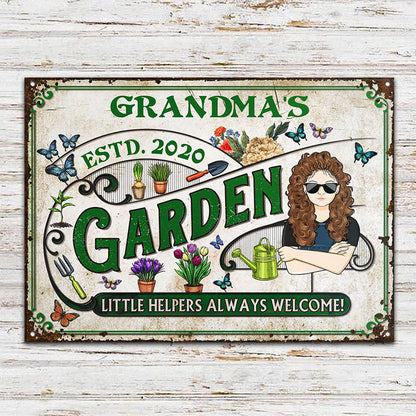 Garden Little Helpers Always Welcome - Gift For Mom And Grandma - Personalized Custom Classic Metal Signs