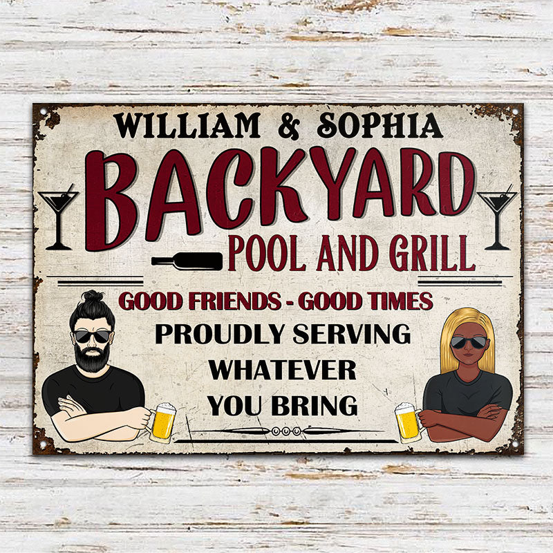 Proudly Serving - Grilling Backyard - Personalized Custom Classic Metal Signs