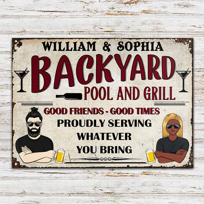 Proudly Serving - Grilling Backyard - Personalized Custom Classic Metal Signs