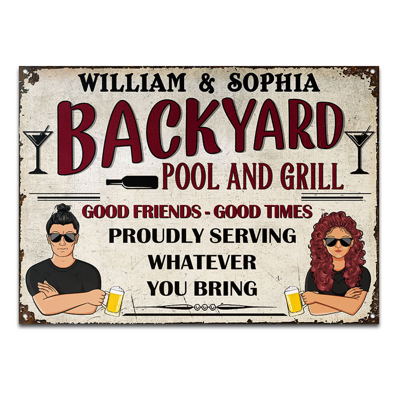 Proudly Serving - Grilling Backyard - Personalized Custom Classic Metal Signs