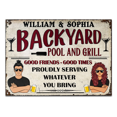 Proudly Serving - Grilling Backyard - Personalized Custom Classic Metal Signs
