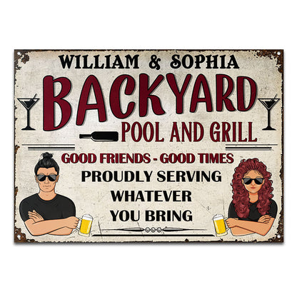 Proudly Serving - Grilling Backyard - Personalized Custom Classic Metal Signs