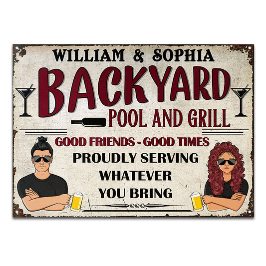 Proudly Serving - Grilling Backyard - Personalized Custom Classic Metal Signs