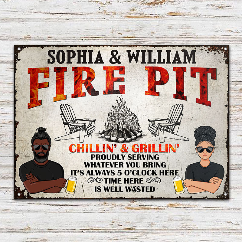 It's Always 5 O'Clock - Fire Pit Campsite Decor - Personalized Custom Classic Metal Signs