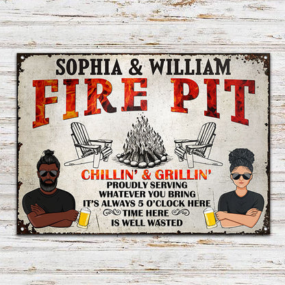 It's Always 5 O'Clock - Fire Pit Campsite Decor - Personalized Custom Classic Metal Signs