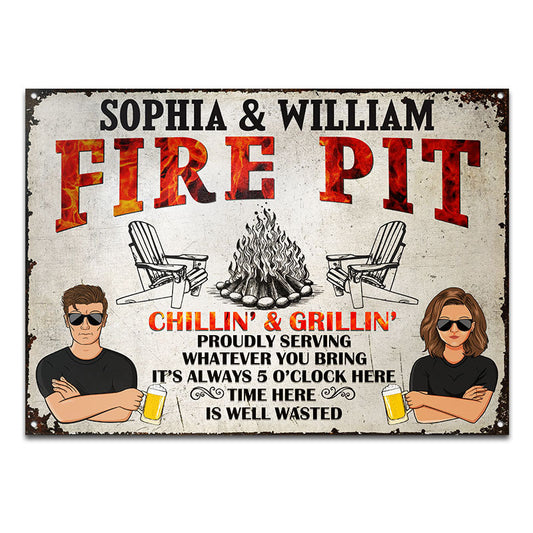 It's Always 5 O'Clock - Fire Pit Campsite Decor - Personalized Custom Classic Metal Signs