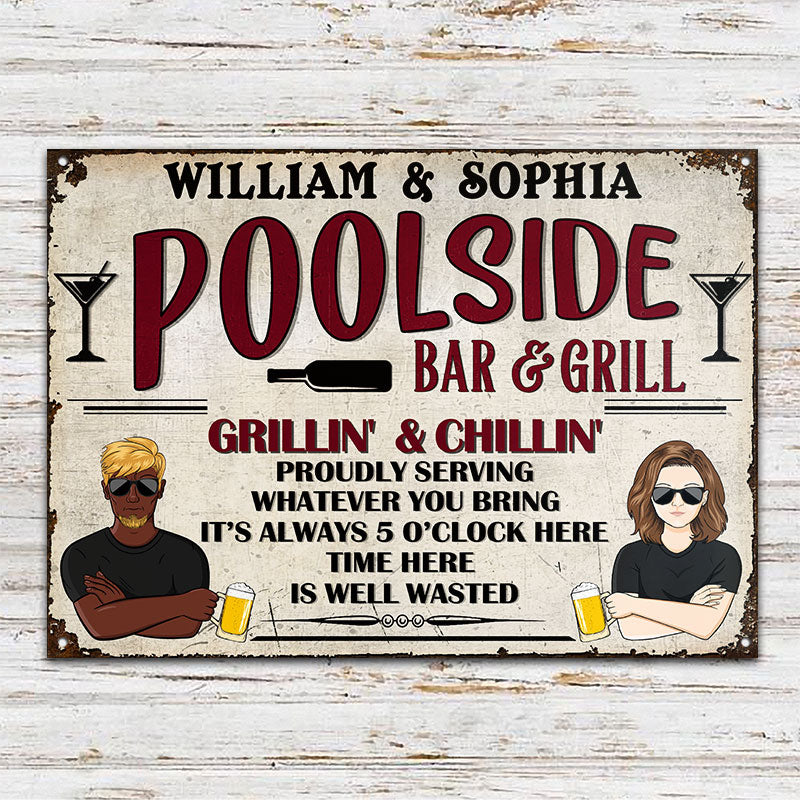 Poolside Bar & Grill It's Always 5 O'clock - Personalized Custom Classic Metal Signs