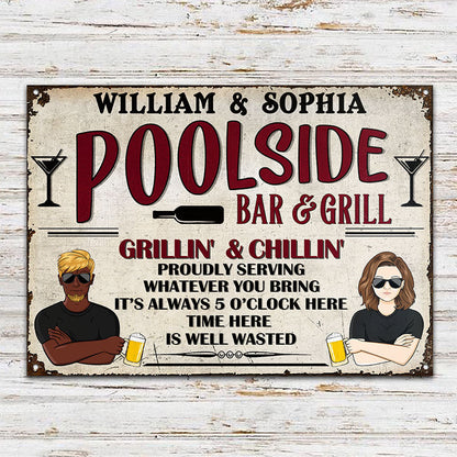 Poolside Bar & Grill It's Always 5 O'clock - Personalized Custom Classic Metal Signs