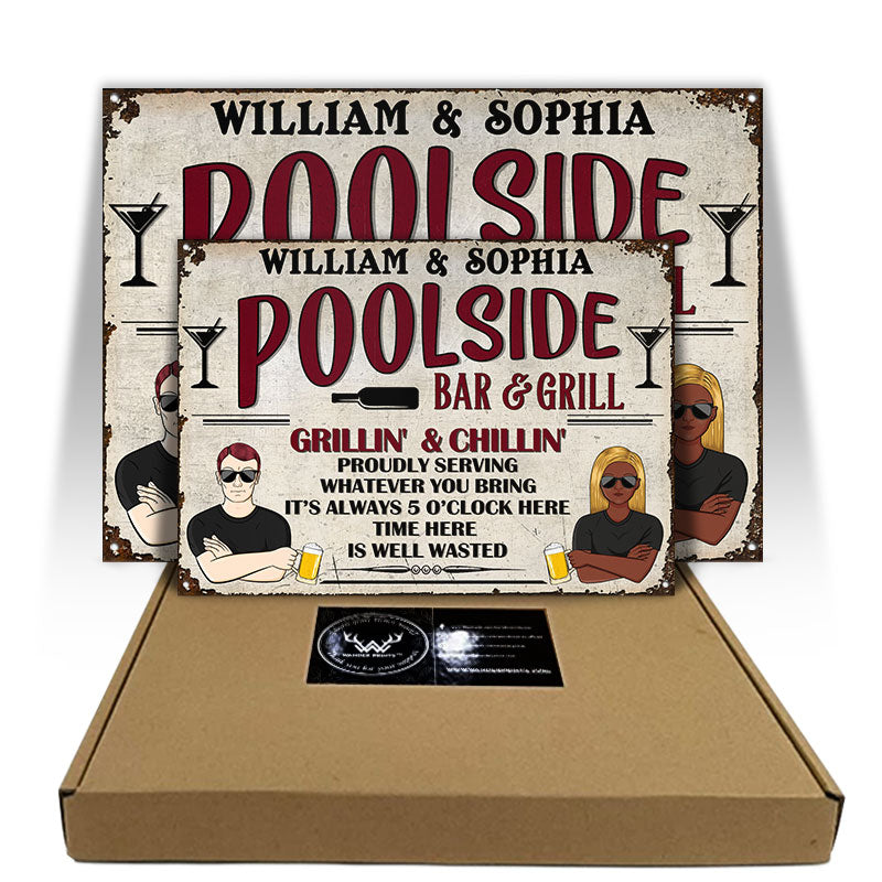 Poolside Bar & Grill It's Always 5 O'clock - Personalized Custom Classic Metal Signs