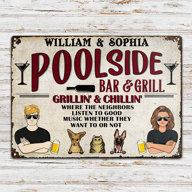 Listen To Good Music Dog Cat Lovers - Poolside Bar - Personalized Custom Classic Metal Signs