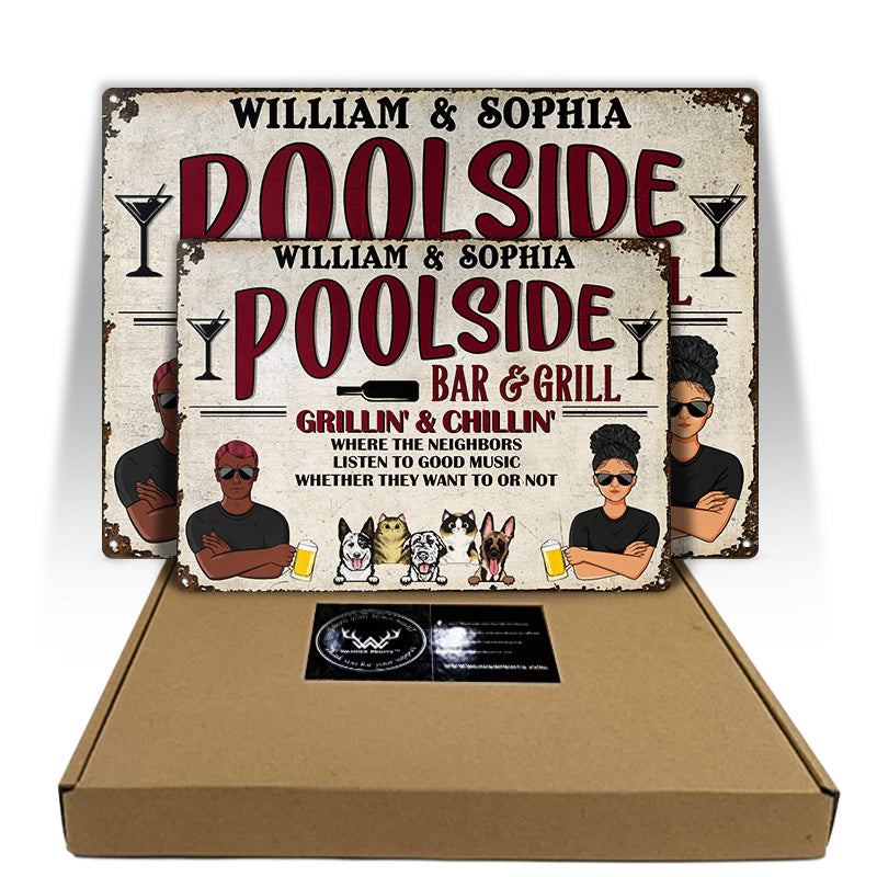 Listen To Good Music Dog Cat Lovers - Poolside Bar - Personalized Custom Classic Metal Signs