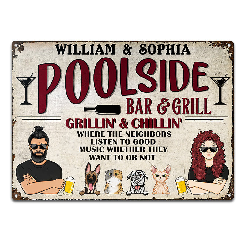 Listen To Good Music Dog Cat Lovers - Poolside Bar - Personalized Custom Classic Metal Signs