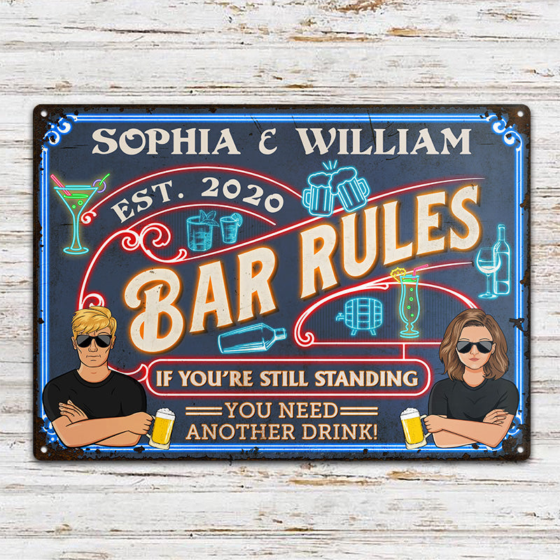 Bar Rules Another Drink - Gift For Family - Personalized Custom Classic Metal Signs