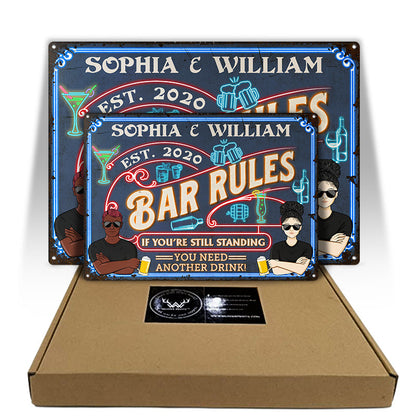 Bar Rules Another Drink - Gift For Family - Personalized Custom Classic Metal Signs