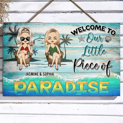 Welcome To Our Little Piece Of Paradise Summer Vibes - Anniversary, Birthday Gift For Spouse, Lover, Husband, Wife, Boyfriend, Girlfriend, Couple, Beach Lovers - Personalized Custom Wood Rectangle Sign