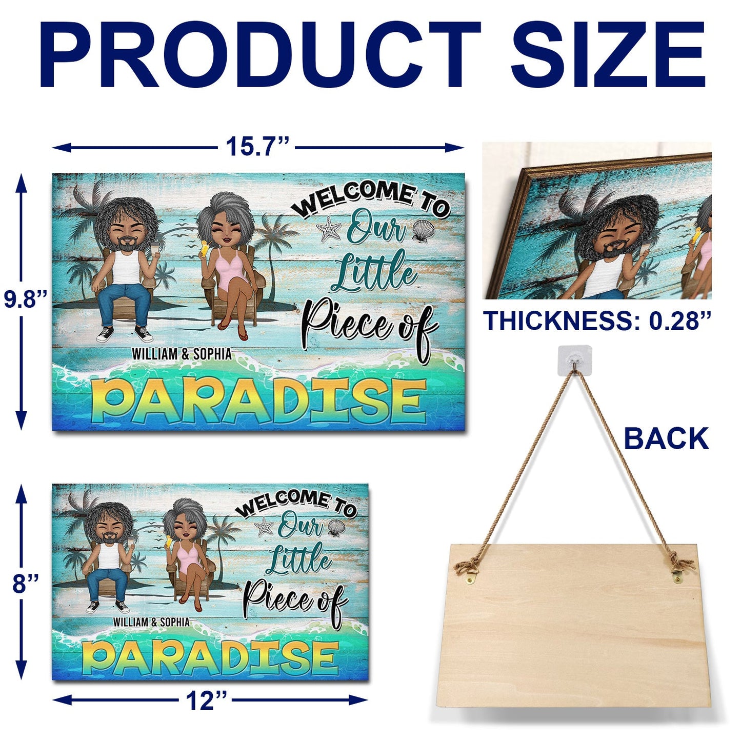 Welcome To Our Little Piece Of Paradise Summer Vibes - Anniversary, Birthday Gift For Spouse, Lover, Husband, Wife, Boyfriend, Girlfriend, Couple, Beach Lovers - Personalized Custom Wood Rectangle Sign