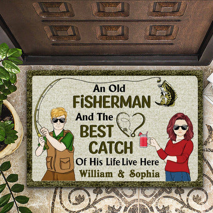 Old Fisherman Best Catch Live Here - Fishing Gift - Personalized Custom Doormat