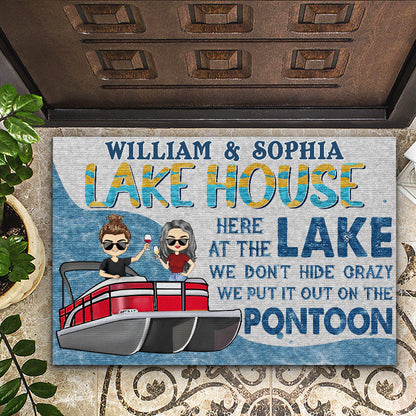 Here At The Lake We Don't Hide - Gift For Pontoon Owners - Personalized Custom Doormat