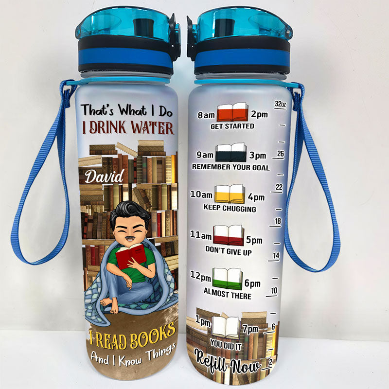 I Drink Water I Read Books - Gift For Book Lovers - Personalized Custom Water Tracking Bottle