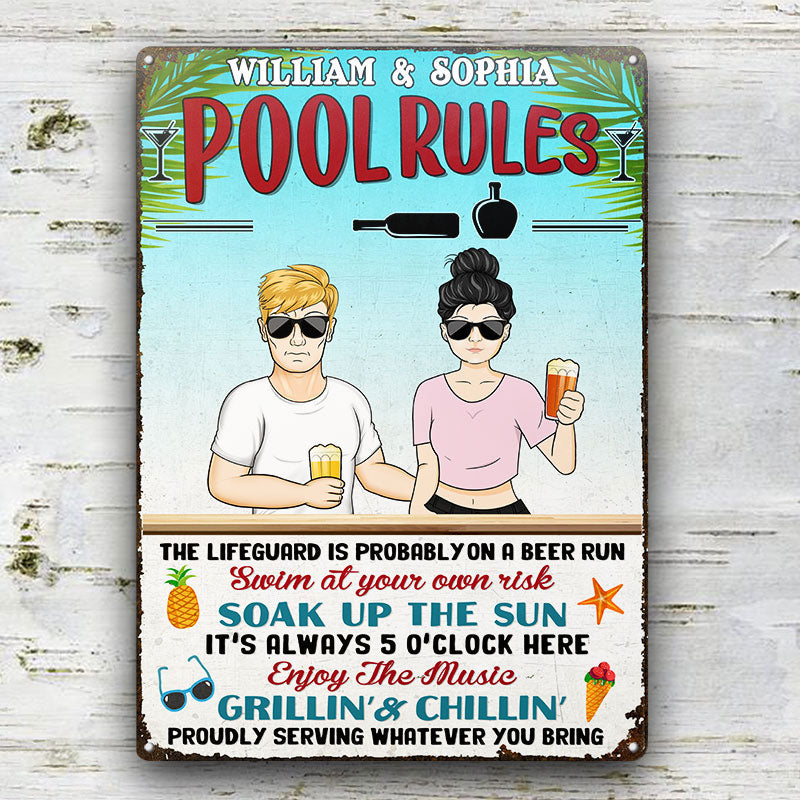 Soak Up The Sun Enjoy The Music - Swimming Pool Decor - Personalized Custom Classic Metal Signs